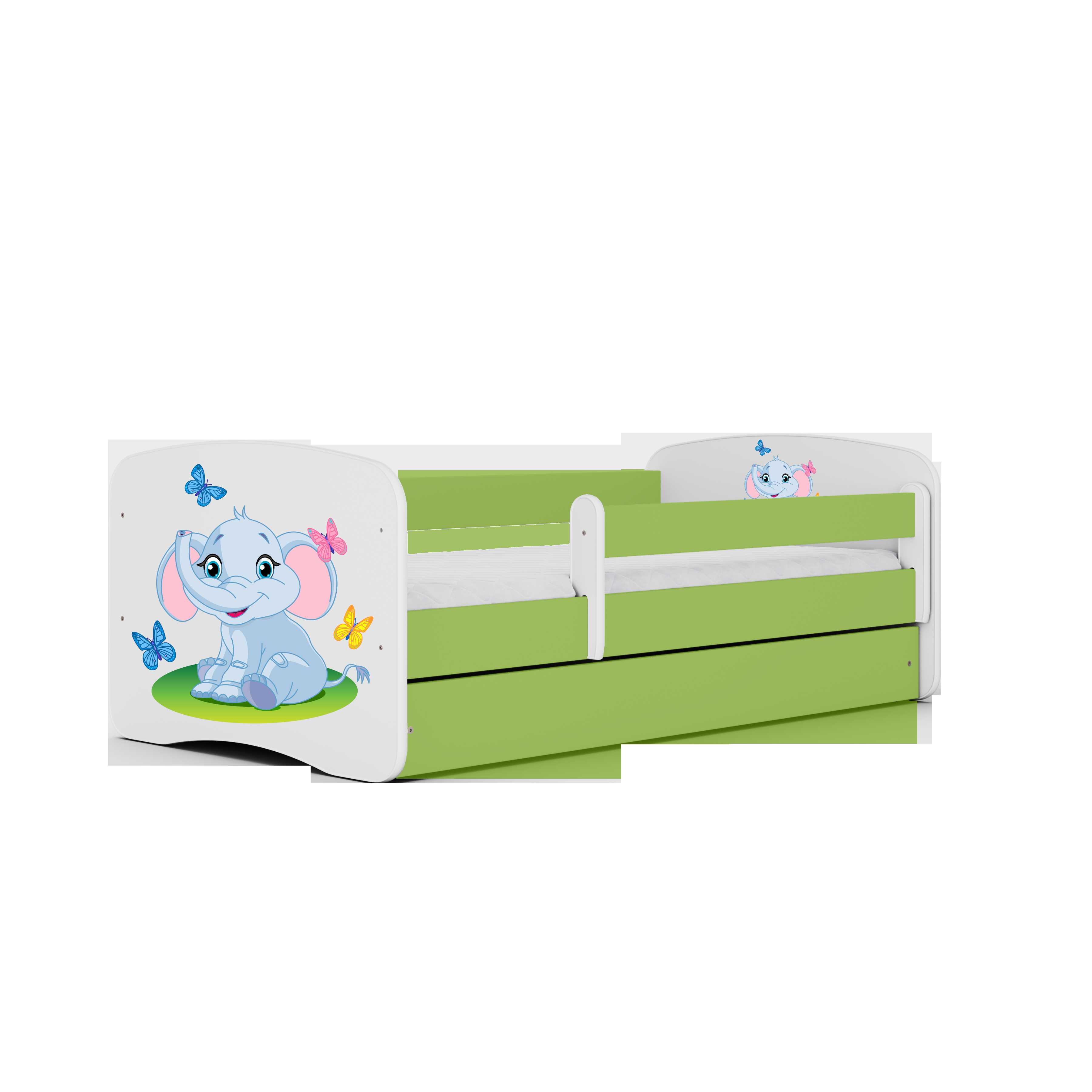 Lova Babydreams - Mažasis drambliukas, žalia, 160x80, su stalčiumi