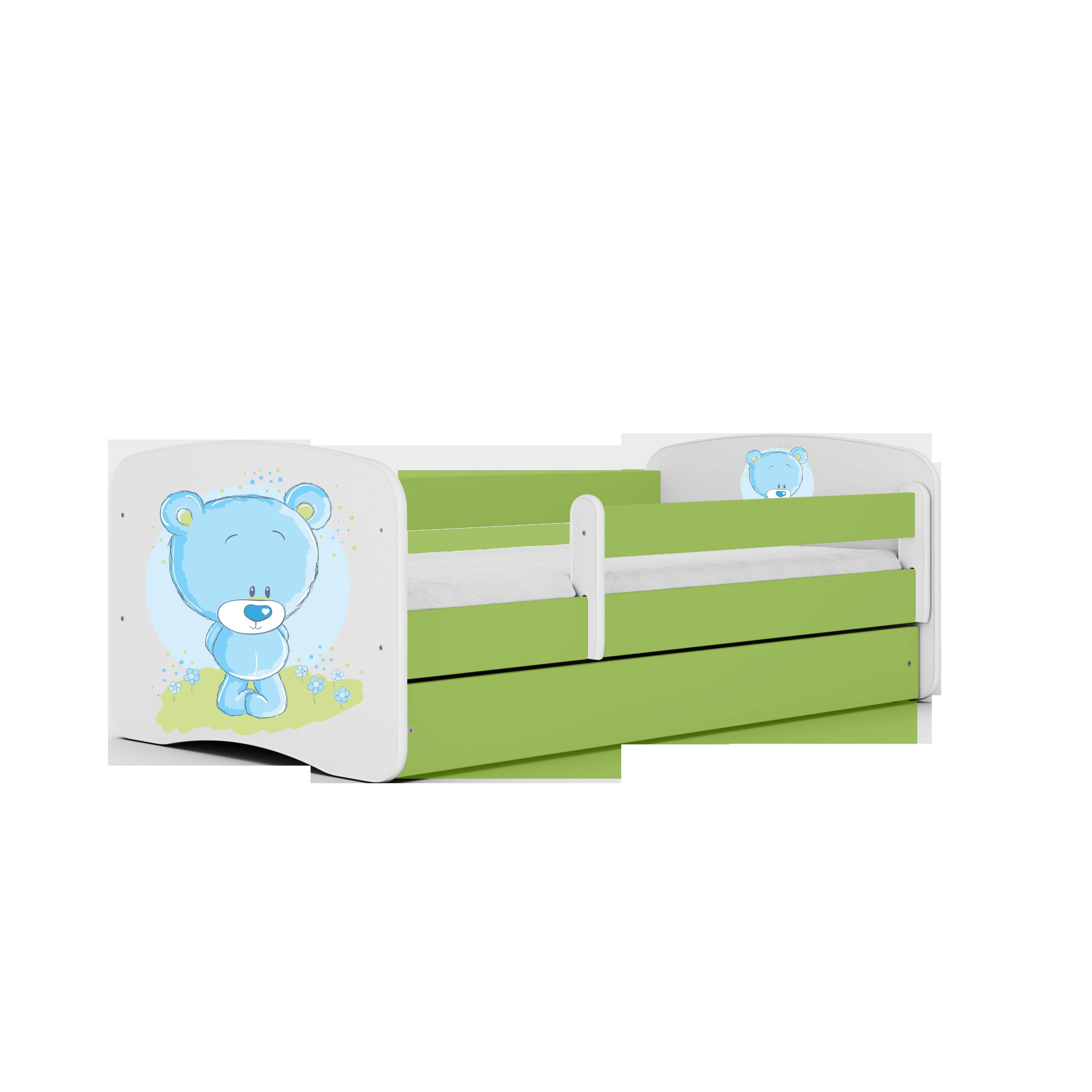 Lova Babydreams - Meškiukas, žalia, 140x70, su stalčiumi