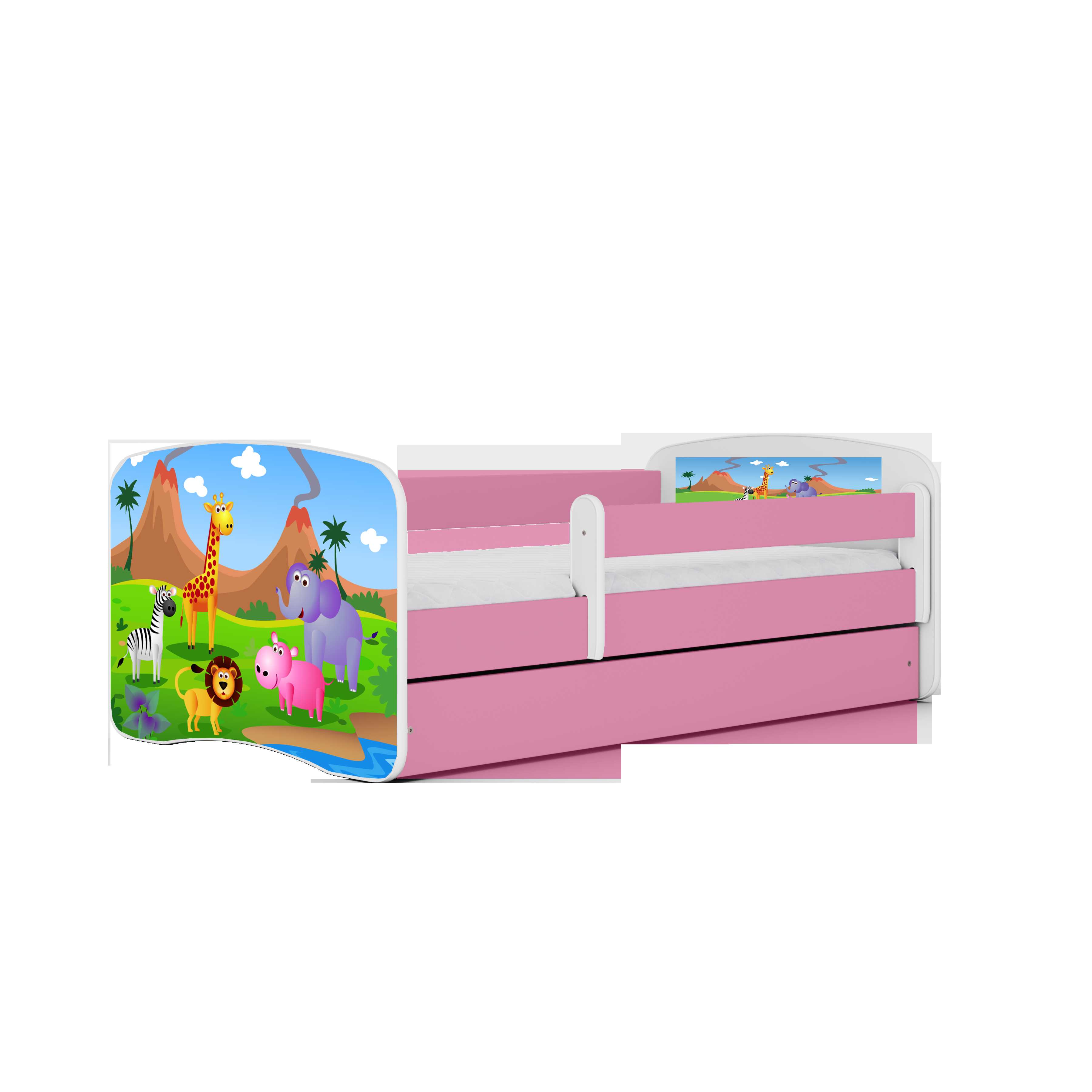 Lova Babydreams - Safari, rožinė, 180x80, su stalčiumi