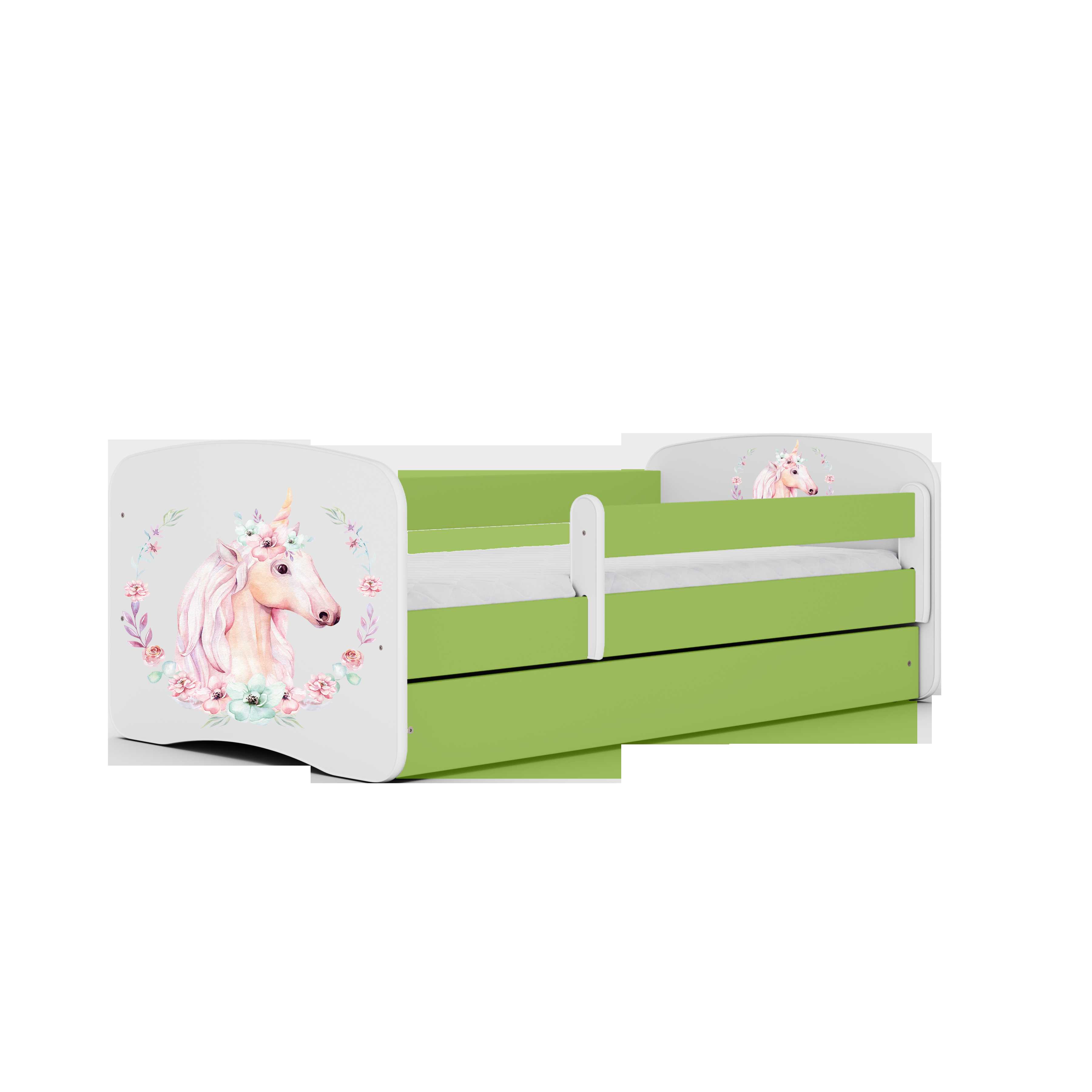 Lova Babydreams - Vienaragis, žalia, 140x70, su stalčiumi