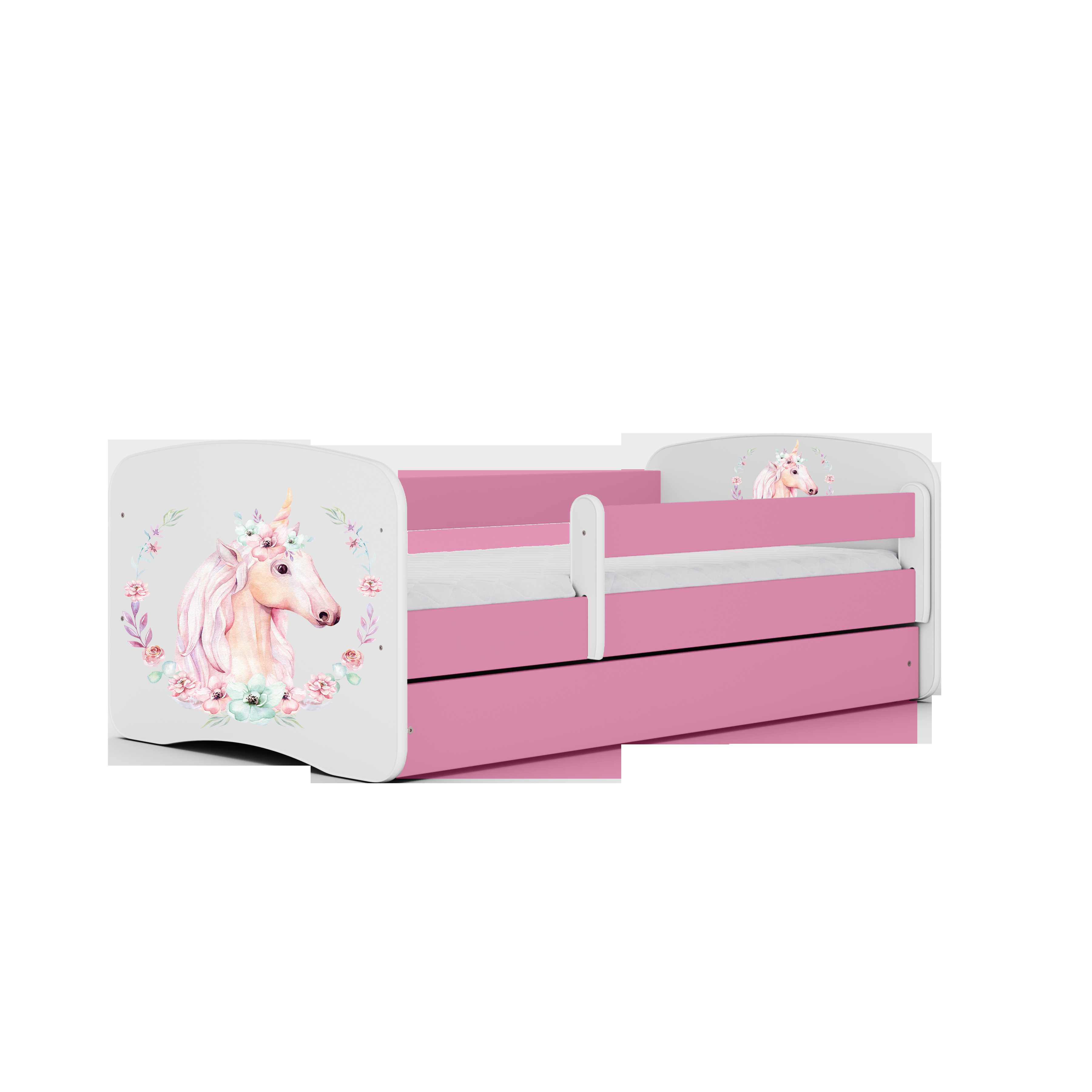Lova Babydreams - Vienaragis, rožinė, 140x70, su stalčiumi