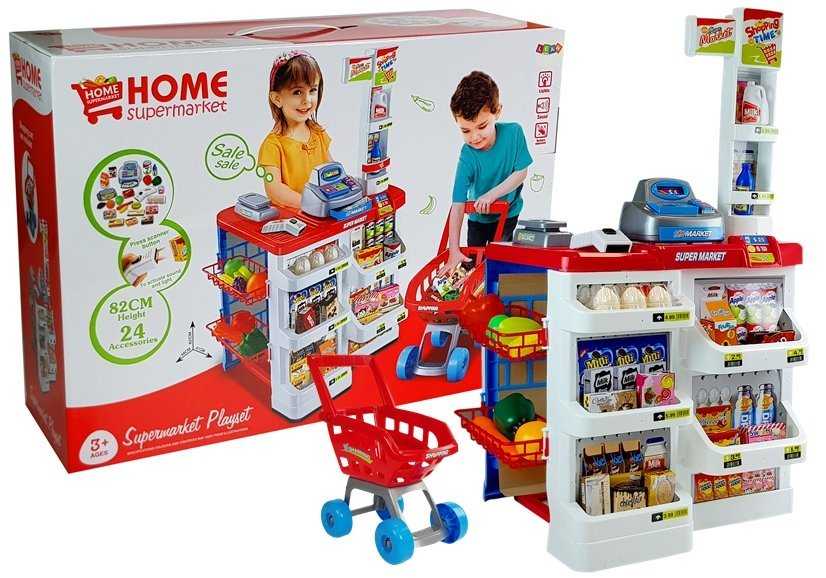 Žaislinė parduotuvė su vežimėliu ir priedais