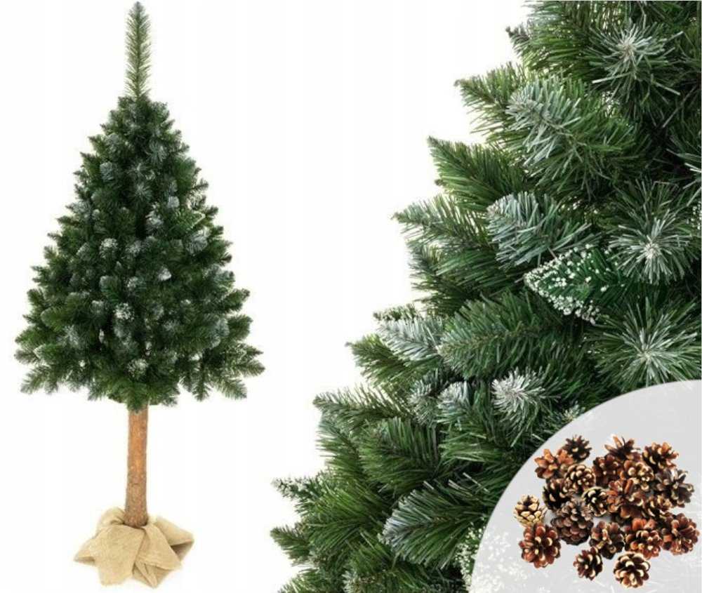 Dirbtinė kalėdų eglutė ant deimantinės pušies kamieno su kankorėžiais, 180 cm