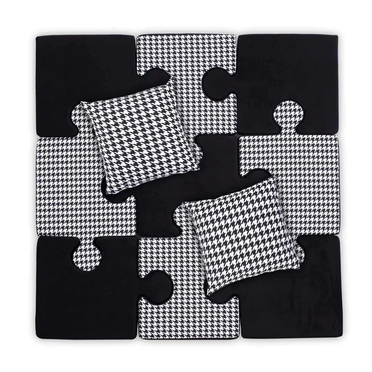 Minkštas kilimėlis-dėlionė su pagalvėlėmis, 150x150x8, juodas