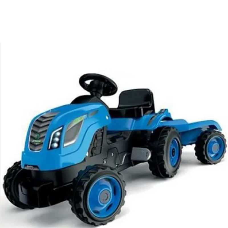 Didelis minamas traktorius su priekaba -Smoby, mėlynas