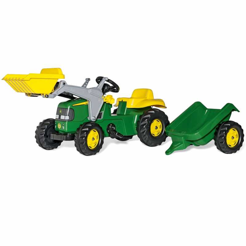 Minamas traktorius su priekaba ir kastuvu, žalias