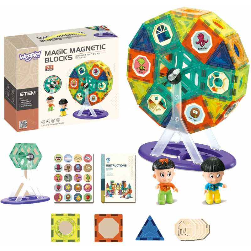 Magnetinės kaladėlės su figūrėlėmis - Judanti karuselė, 71 elementas