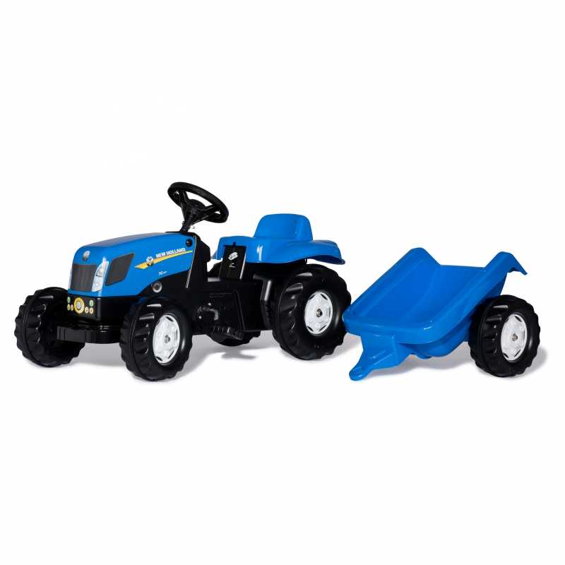 Didelis minamas traktorius su priekaba, mėlynas