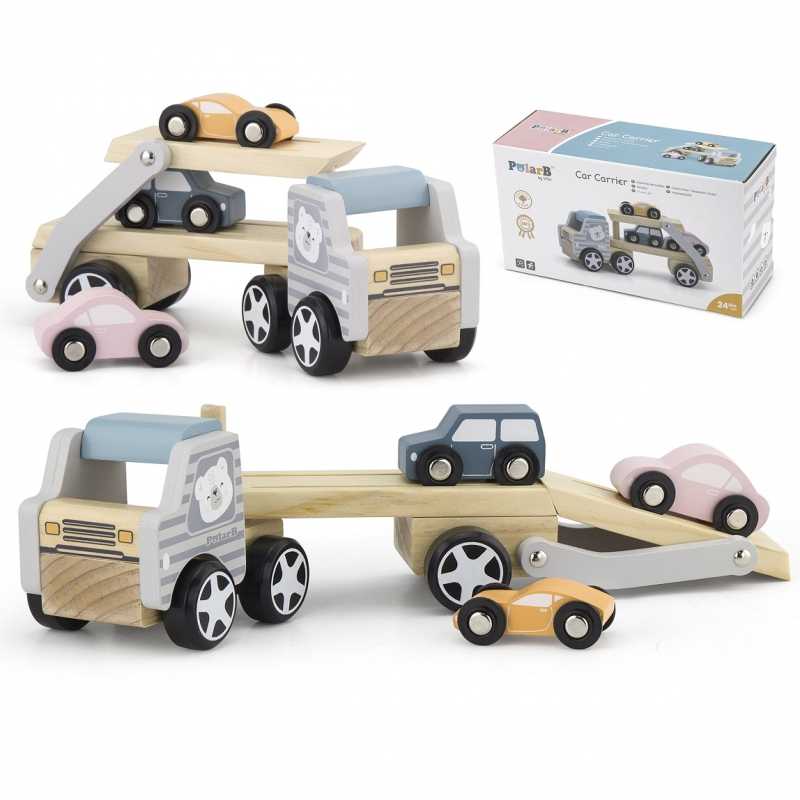 Medinė priekaba su žaisliniais automobiliais - Viga PolarB