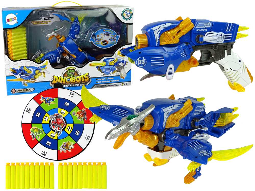 Žaislinis ginklas su taikiniu ir šoviniais - Dinobots, mėlynas