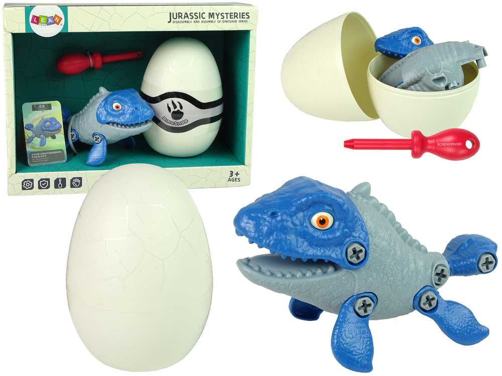 Konstruktorius - dinozauras su kiaušiniu, mėlynas
