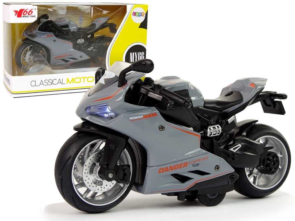 Žaislinis sportinis motociklas, 1:12, pilkas