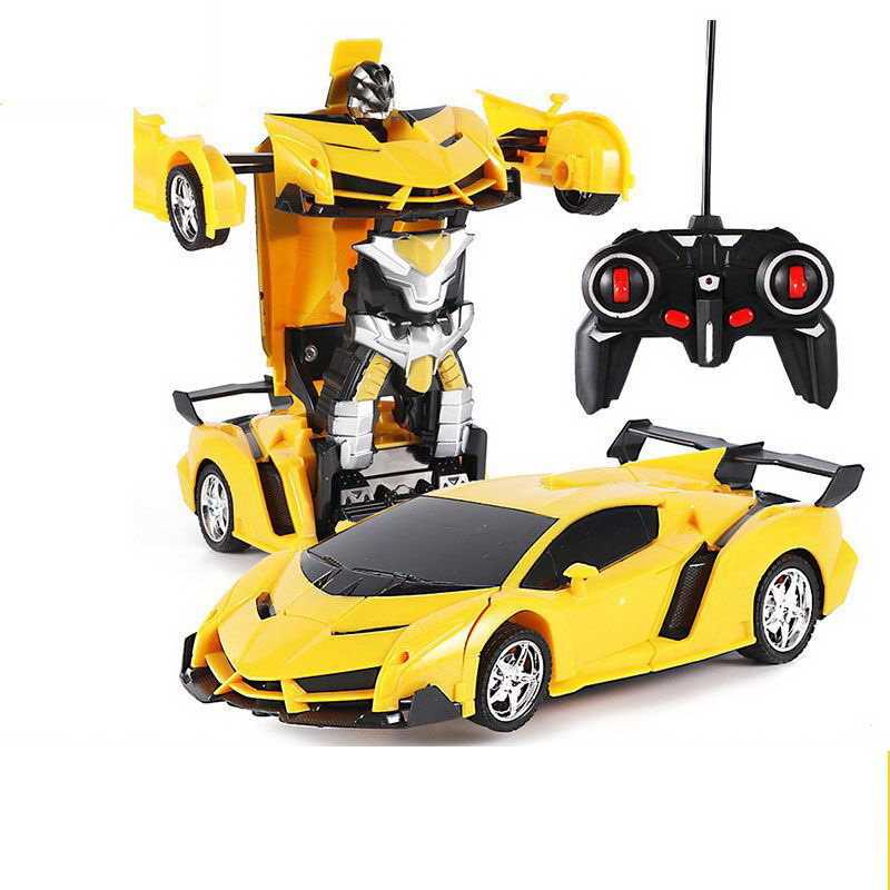 Nuotoliniu būdu valdomas automobilis-transformeris, geltonas