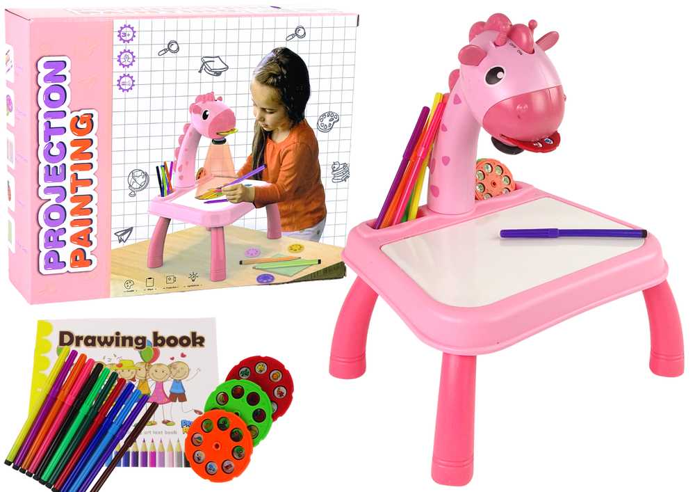 Žaislinis piešimo stalas su projektoriumi Dinozauras, rožinis