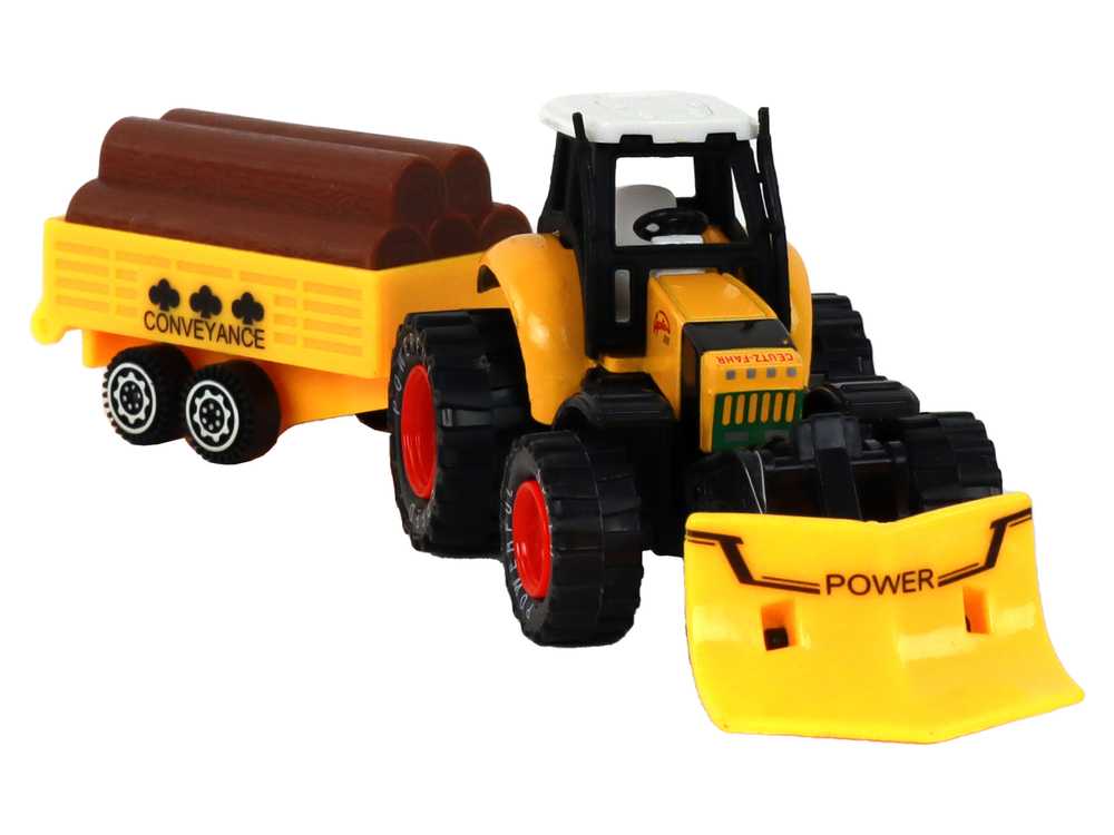 Žaislinis traktorius su priekaba, geltonas 