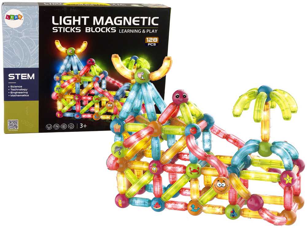 LIGHT MAGNETIC STICKS magnetinės kaladėlės, 128 el.