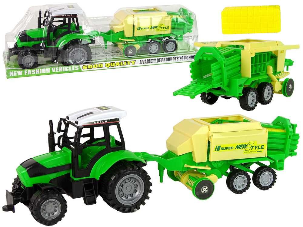 Žalios spalvos traktorius su preso frikcine pavara