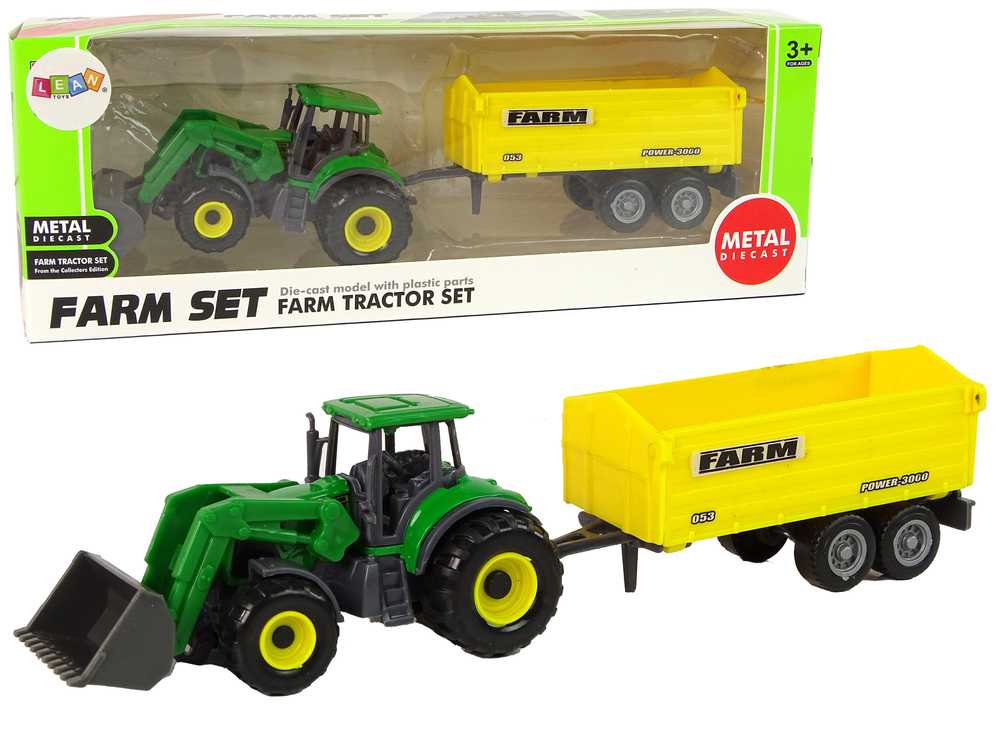Traktorius su priekaba, žalias/geltonas