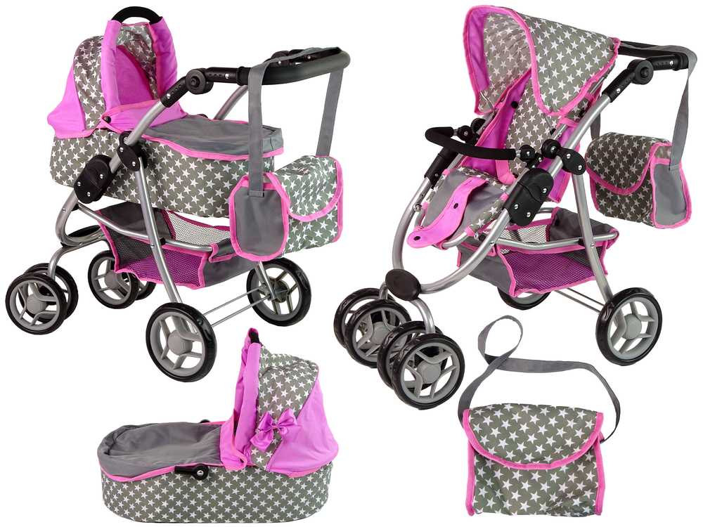 Pink Stars vaikiškas vežimėlis lėlėms
