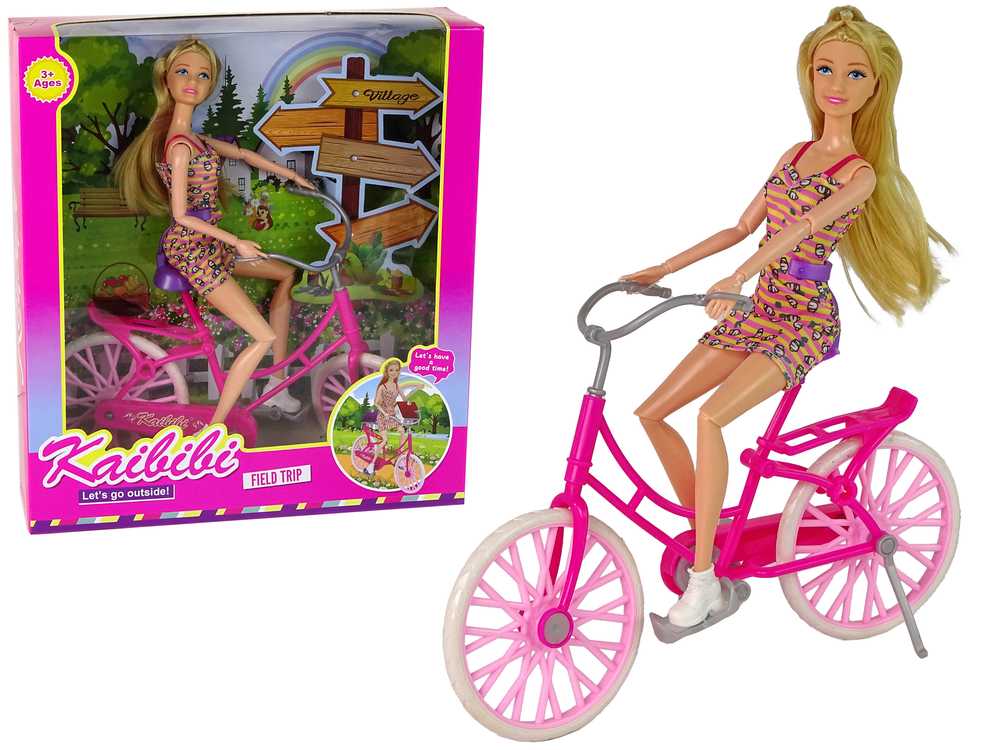 Plastikinė lėlė su dviračiu, rožinė