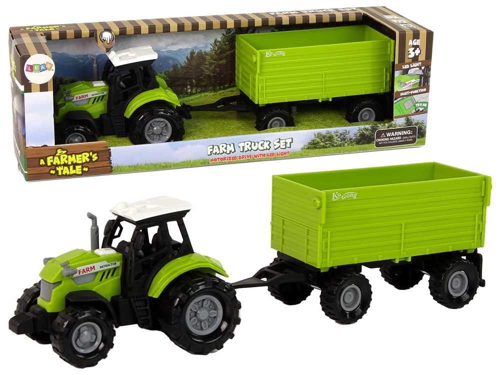 Žemės ūkio traktorius su priekaba, žalias
