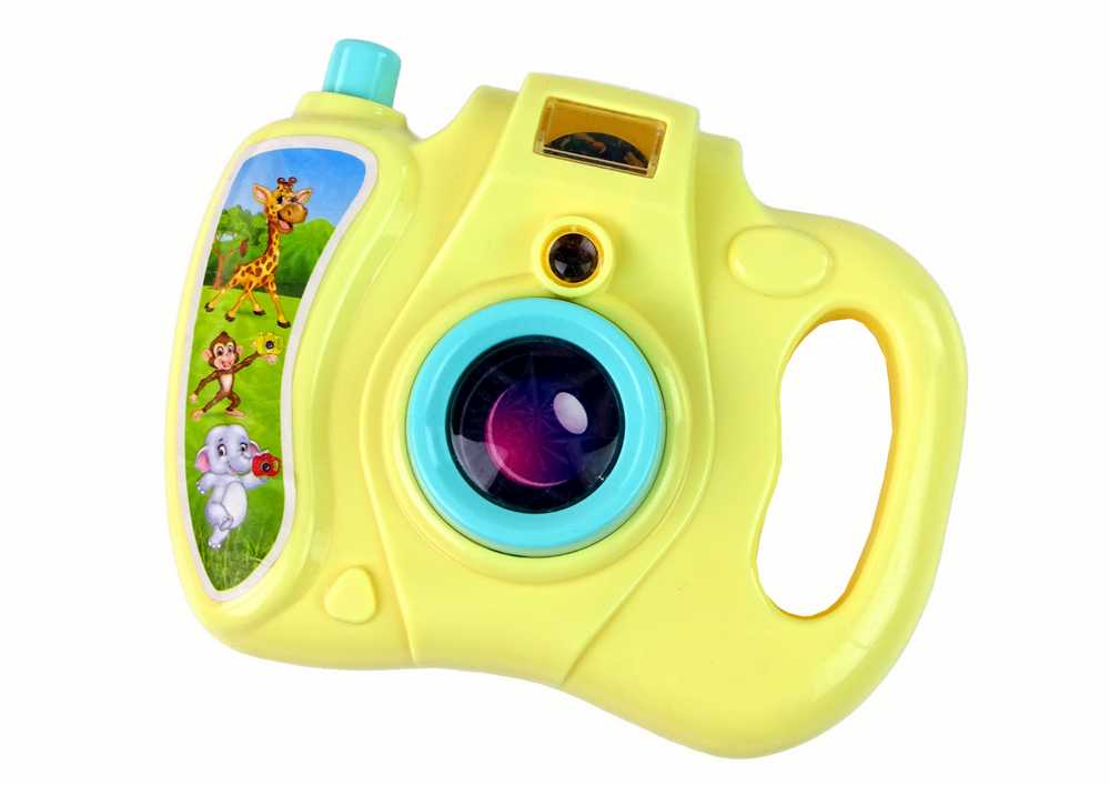 Fotoaparatas su gyvūnų projektoriumi, geltonos spalvos