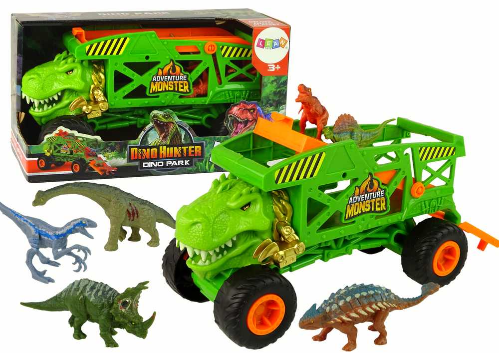Automobilis su dinozaurų rinkiniu, žalias