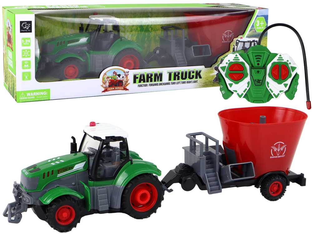 Nuotoliniu būdu valdomas traktorius su derliaus nuėmimo priekaba  