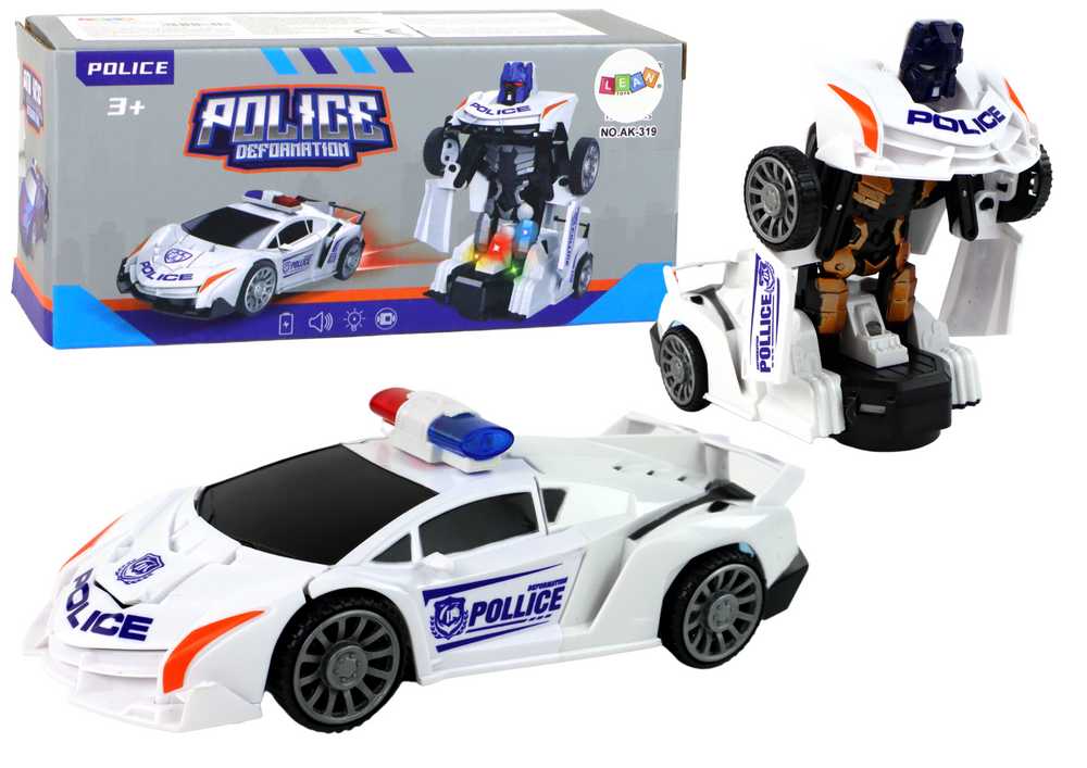 Policijos automobilis - robotas 2in1, baltas