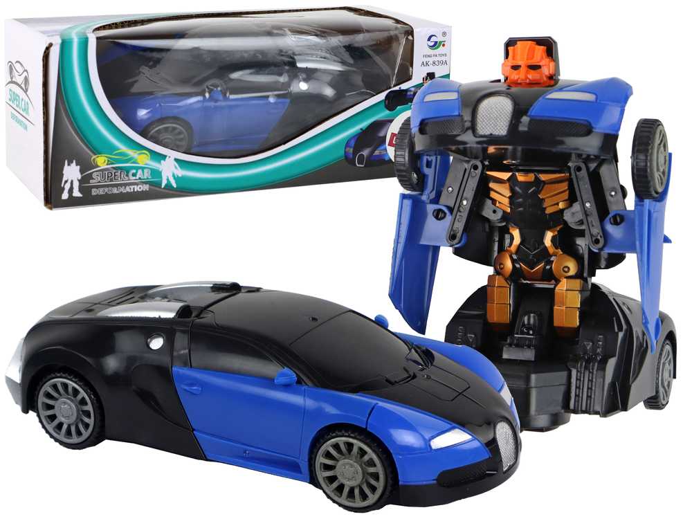 Automobilis - robotas 2in1 su šviesos efektais, mėlynas