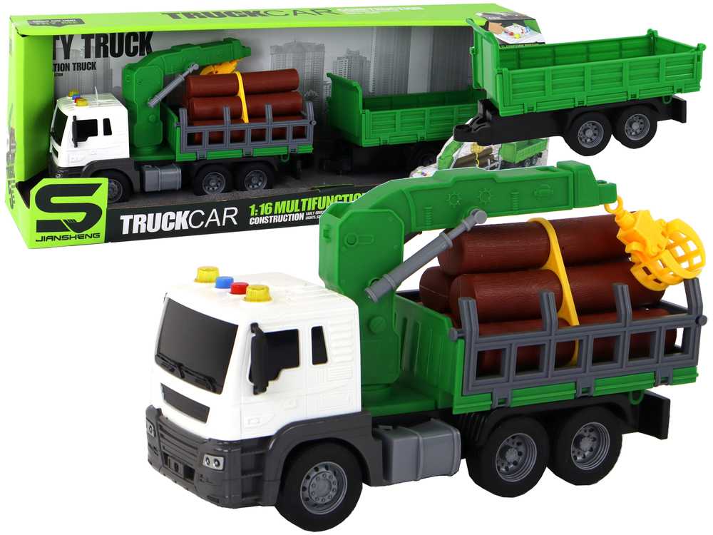Sunkvežimis su kranu ir garso efektais, žalias