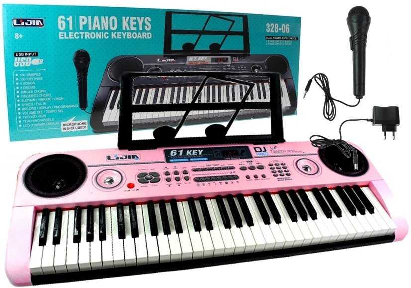 Vaikiškas pianinas su mikrofonu, rožinis