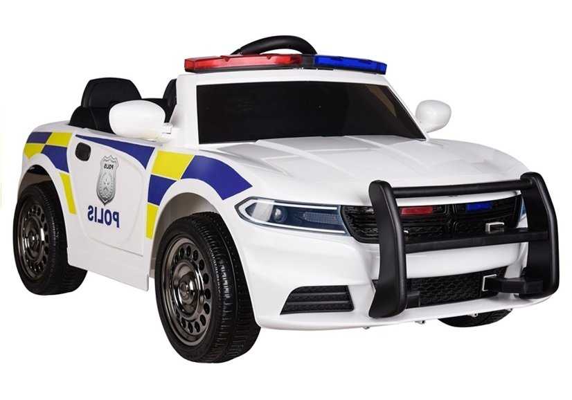 Vaikiškas vienvietis policijos elektromobilis JC 666, baltas