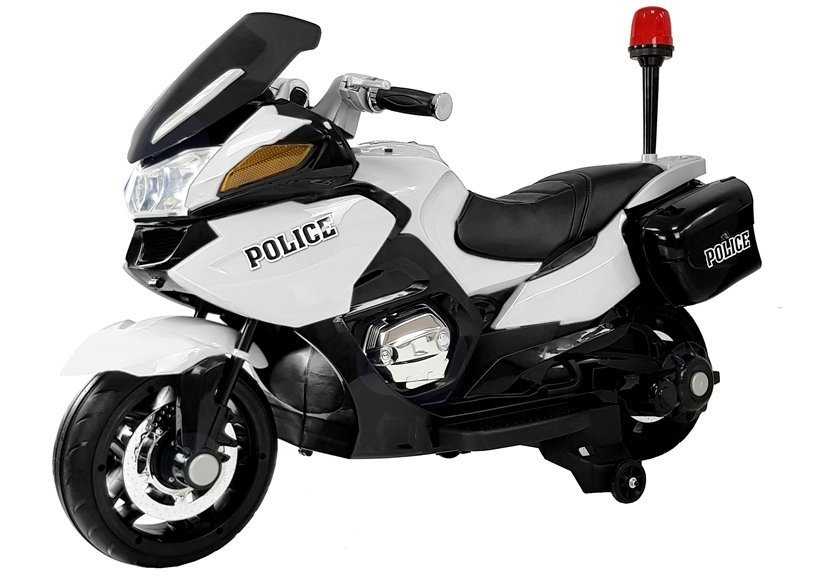 Vaikiškas elektrinis policijos motociklas HZB118, baltas