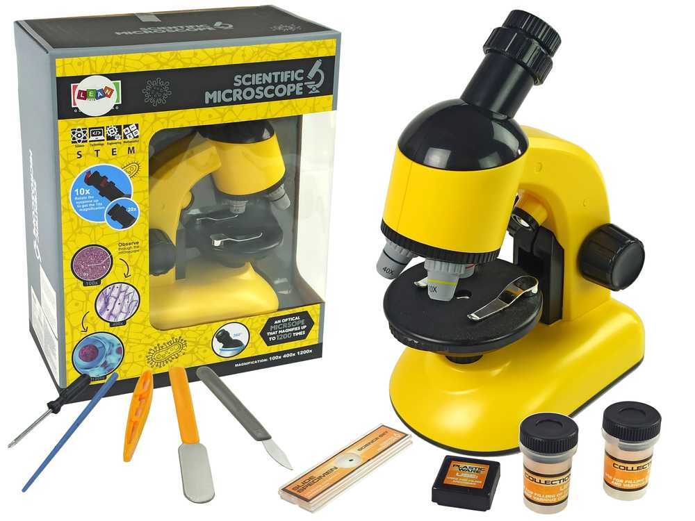 Vaikiškas mikroskopas su priedais, geltonas